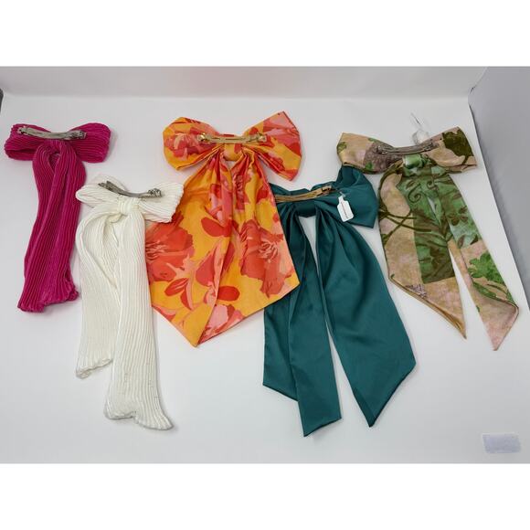 Anthropologie Lot of Oversized Bows Floral Botanical Teal Ribbed Barrett main image 5